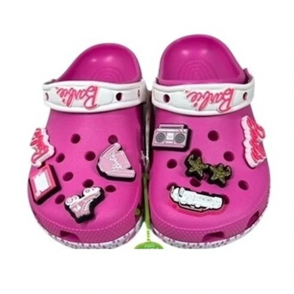 Barbie x Crocs Classic Clog Pink Flamingo Charms Movie Shoes Size 8 Women Mens 6